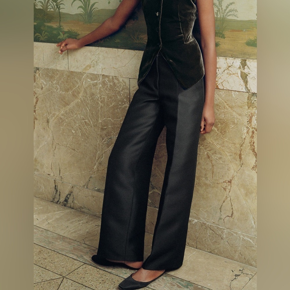 Attersee Black Wide Leg Trouser Pants Linen Blend